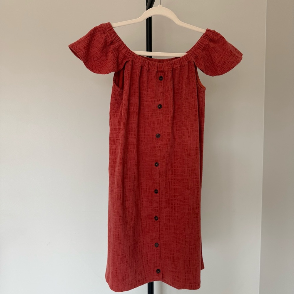 Madewell Off Shoulder Coral Textured Dress XS Button Front